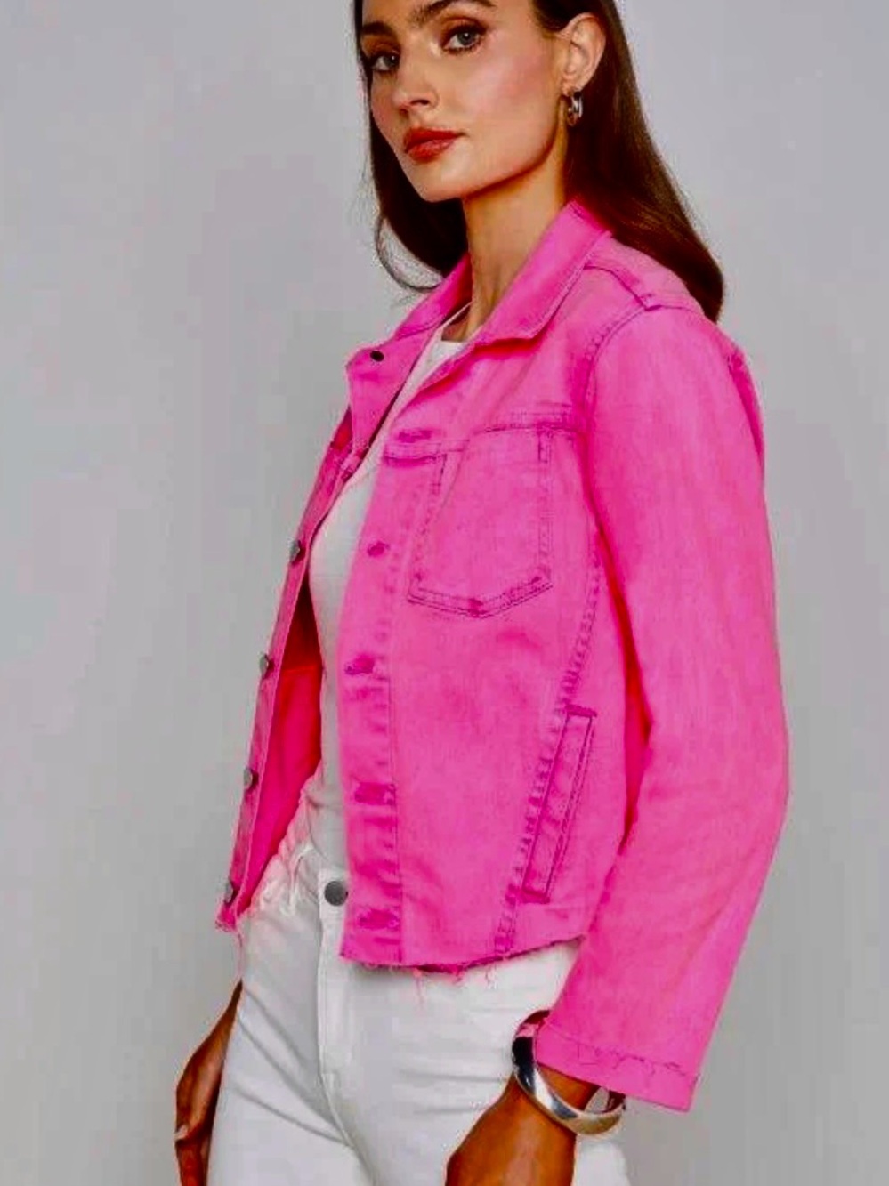 L’agence Janelle crop frayed hem Jean jacket - Picture 2 of 3